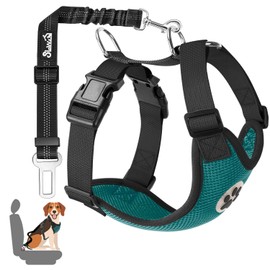 SlowTon Dog Car Harness Seatbelt Set, Pet Vest Harness with Safety Seat Belt for Trip and Daily Use Adjustable Elastic Strap and Multifunction Breathable Fabric Vest in Vehicle for Dogs