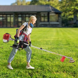 2 Stroke 26CC Weed Wacker Cordless Gas Weed Eater with 2 Blade Heads Single-Cylinder Air-Cooled Grass Trimmer String Trimmer for Garden, Yard and Lawn