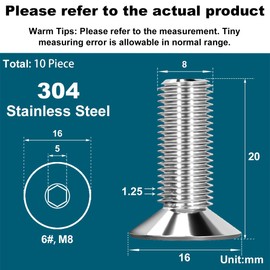 Drenky Pack of 10 M8 x 20 mm Countersunk Screws Stainless Steel V2A VA A2 Screw with Lowered Head DIN 7991 / ISO 10642 Countersunk Screw Rustproof Silver Hexagon Socket Screws Metric Standard Thread