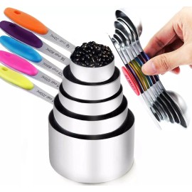 TILUCK measuring cups and magnetic measuring spoons set, stainless steel meas...