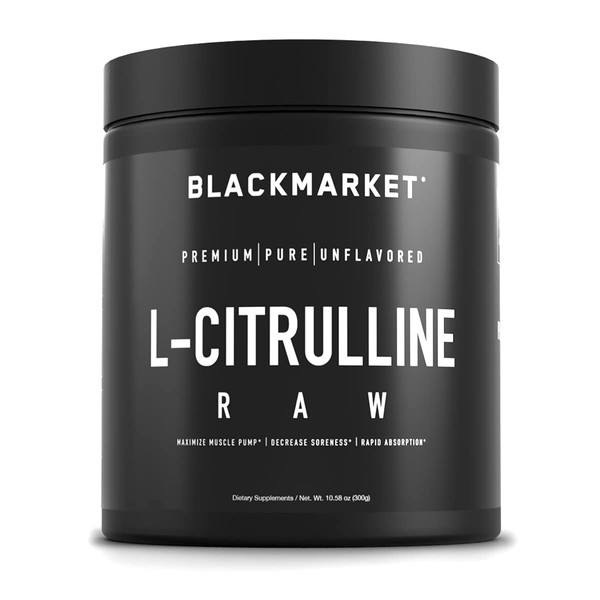 BLACKMARKET RAW L-Citrulline - Workout Powder Drink Mix for Men & Women, Improve Blood Flow & Performance, Cardiovascular Health Supplement, Reduces Fatigue & Improves Endurance, 300 Grams