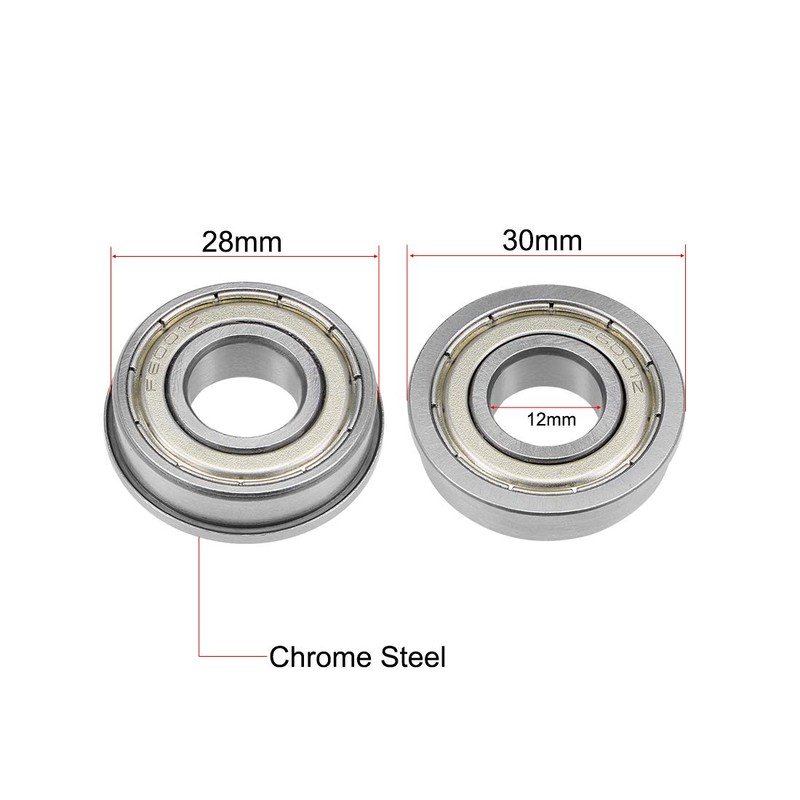 sourcing map F6001ZZ Flange Ball Bearing 12x28x8mm Shielded Chrome Bearings