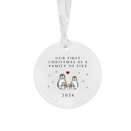 First Christmas As A Family 2024 Ceramic Christmas Tree Ornament Gift For New Baby Parents (Family Of Five)