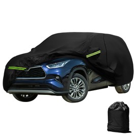 MAITUYU Car Cover for Toyota Highlander 2008-2024 Waterproof All Weather Full Car Covers 210D with Door Zipper & Windproof Bands for Snow Rain Dust Hail Protection Black
