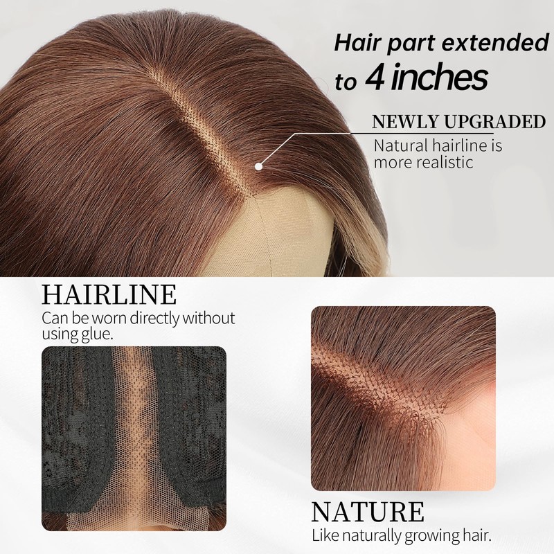 AISI HAIR Wig for Women, Long Wavy Brown with Blonde