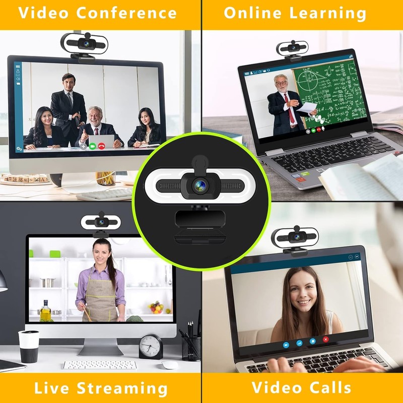 GKEAPZA Webcam with Ring Light Microphone - Streaming Web Camera,