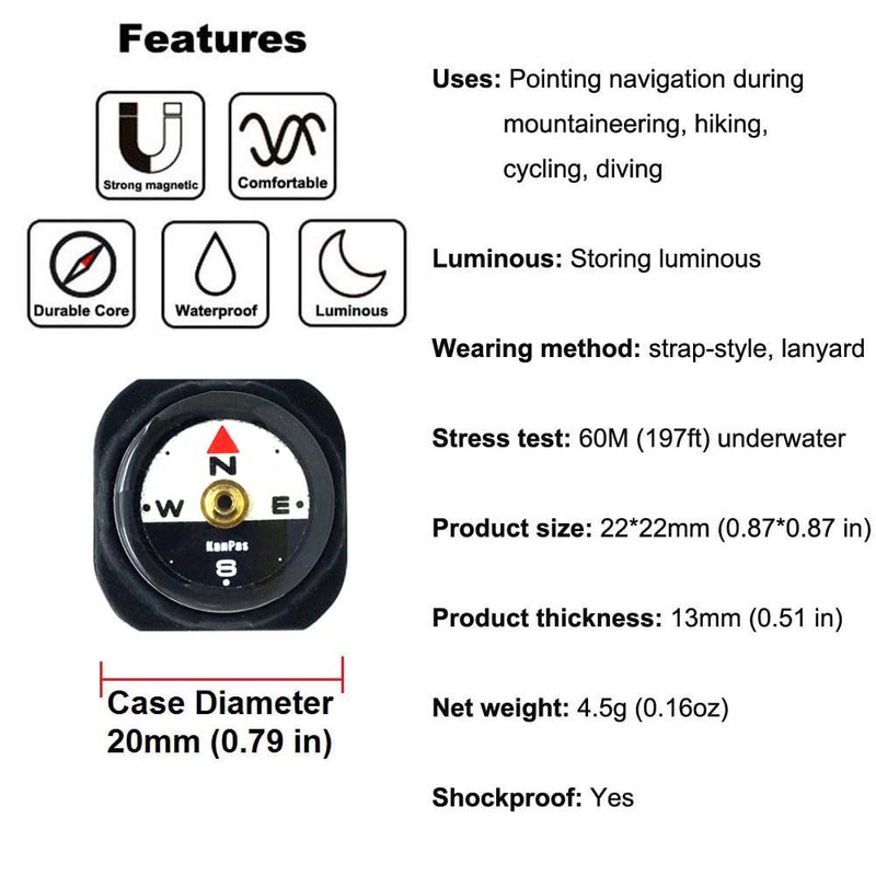 KanPas Mini Luminous Button Compass for Watch Band Lanyard (A-20)