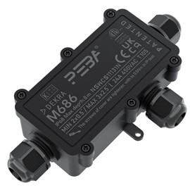 PEBA Waterproof Junction Box Earth Cable Connector IP68 Distribution Box Outdoor Distributor 4 mm - 8 mm and 8 mm - 12 mm Cable for Outdoor Garden Outdoor Waterproof Connector Box 3-Way Black