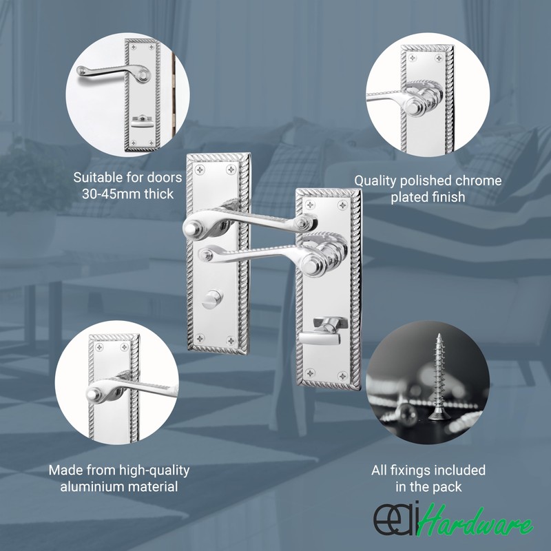 EAI Polished Chrome Georgian Scroll Bathroom Door Handles - 1