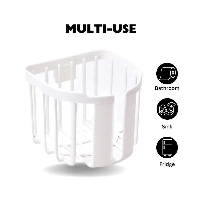 Versatile White Adhesive Basket Holder: Bathroom, Kitchen, Sponge, Sink Storage