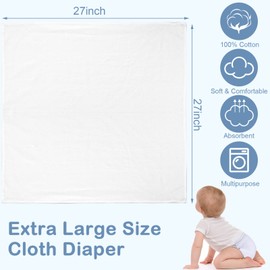 50 Count Birdseye Cloth Diapers for Babies Reusable Baby Diapers Cloth Large 27 x 27 Inch Cotton Baby Reusable Burp for Babies Boy Girl Toddlers