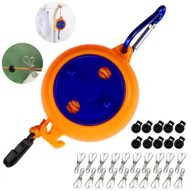 Travel Clothesline, Extendable, 8 m Camping Clothesline, Portable Washing Line with 10 Fixed Buckles and 20 Clothespins, for Garden or Travel (Orange)