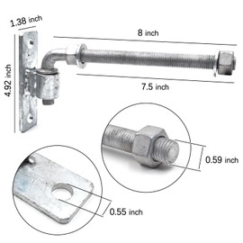 (4 Pack) 8'' J-Bolt Post Hinge, Heavy Duty Galvanized Gate Welded Door Hinge with 5/8"" Male Hinge Pin for Wooden Farm Gate, Chain Link Fence