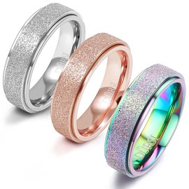 DURSI 3Pcs Spinner Ring for Women Girls Kids Fashion Stainless Steel Fidget Ring for Anxiety Sand Blast Finish Rose Gold Silver Rainbow Color 6MM (4)