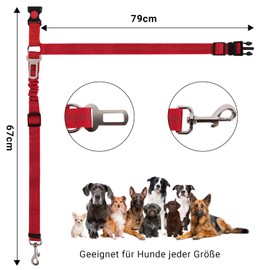Lollanda Car Seat Belt, Dog Seat Belt for Car Seats with Reflective Strips and Buffer Ropes, Adjustable Dog Belt for Large, Medium and Small Dogs (Red)