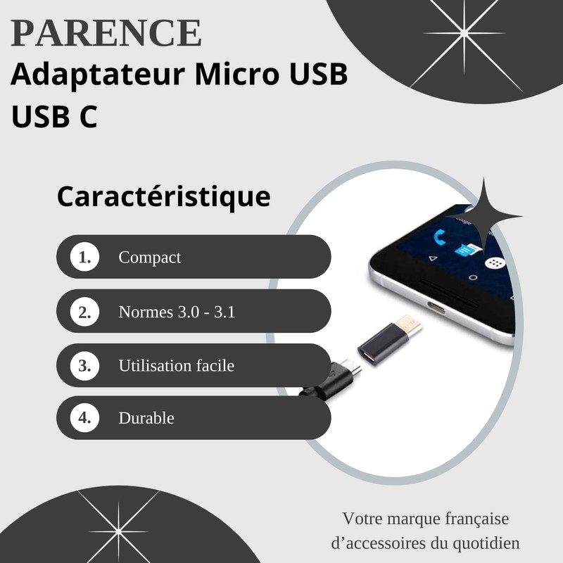 PARENCE. - Micro USB (female) to USB-C adapter (male) -