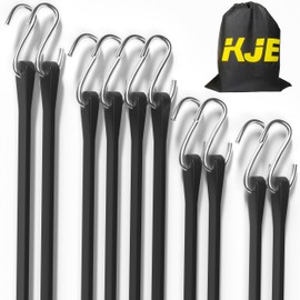 KJE 10Pack (10'', 15", 21", 31") Rubber Bungee Cords with S Hooks - Heavy Duty Black Bungee Straps, EPDM - Load 180 lbs, Outdoor Tie Downs, Securing Tarps & Canvases & Cargo in Cold Hot Climates