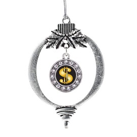 Inspired Silver - Dollar Sign Silver Christmas Ornament - Circle Charm Christmas Tree Ornament with Cubic Zirconia - Holiday Hanging Decoration