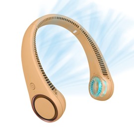 CIVPOWER Neck Fan: Portable Personal Neck Cooling Rechargeable Bladeless Fan - Hands Free 3 Speed 4000 mAh Battery USB Operated Wearable Headphone Design - for Men Women Outdoor Indoor Caramel
