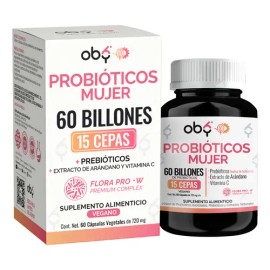 Probioticos Mujer 60 Billion 15 Cepas + Prebióticos + Arándano + Inulina Achicoria | Oby Probioticos Vaginales, Intestinal, Urinario | Probioticos Femeninos + Candida Cleanse Flora | Vitaminas 60 caps