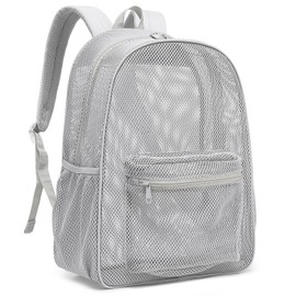 Mimfutu Mesh Backpack for School, Girls Boys See Through College Backpacks Heavy Duty Semi-Transparent Women Wen Bookbag for Swimming Travel Beach Hiking (Light Grey)