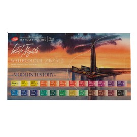 White Nights Professional Watercolor Set Modern History Collection with 24 Full Pans (2.5 ml Each) of Extra Fine Artist Grade, Vibrant, Lightfast Colors in Durable Plastic Box by Nevskaya Palitra