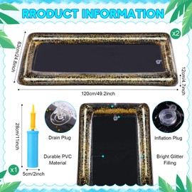 Tiangrid 8 Pcs Glitter Inflatable Serving Bar Kit Includes 2 Salad Buffet Tray with Drain Plug 5 Mesh Food Cover 1 Inflator Inflatable Food Drink Containers for Outdoors Pool Party Camping(Black)