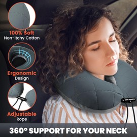 HIKENTURE Travel Pillow, Ultralight Inflatable Neck Pillow, Fully Inflated in 3 Breaths, Ergonomic Travel Neck Pillow for Airplane & Car, Portable Flight Pillow with Adjustable Softness(Grey)