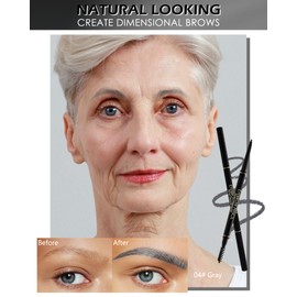 12Pcs Waterproof Gray Eyebrow Pencil Set, Professional Brow Micro Eyebrow Retractable Pencil, Ultra Fine Long Lasting for Perfect Eye Liner Brow Old Women Eye Makeup Shaping & Filling Brow Gel Pen- 04