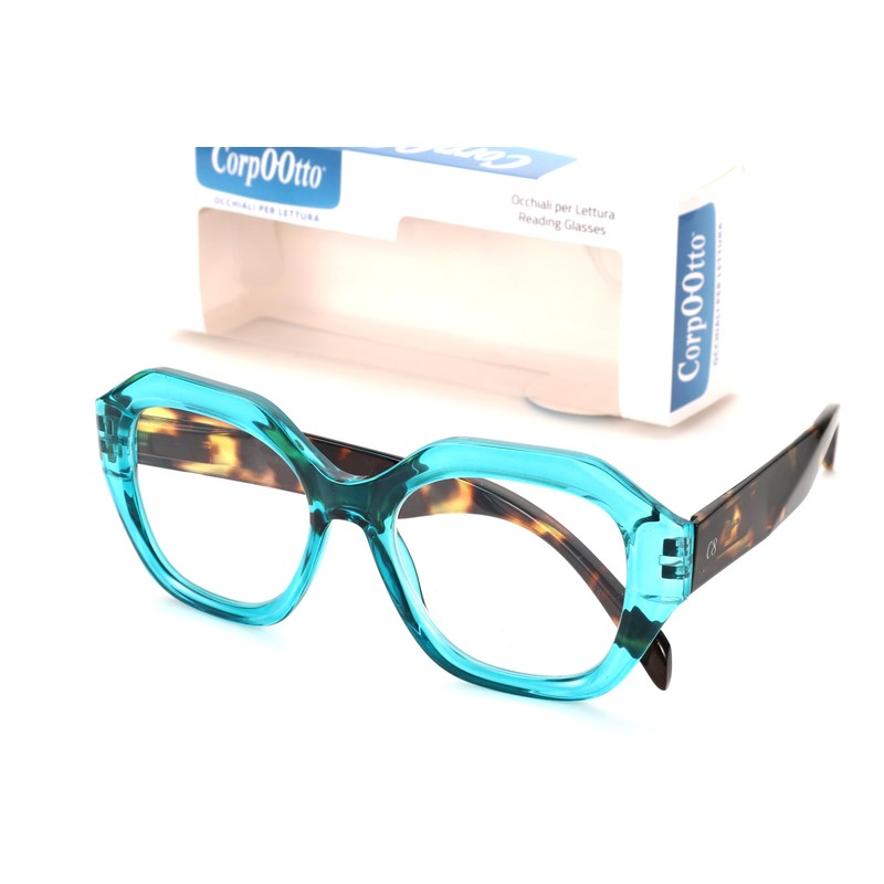 Corpo-otto Vogue Lesebrille, Blaue Schildkröte, 2 Diottria