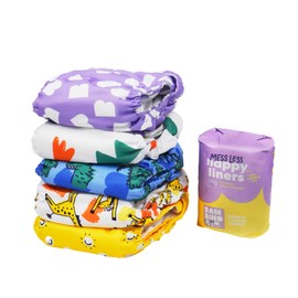 Bambino Mio, Cloth Diaper Set - The Give-it-a-go Bundle, 5 x Diapers, 100 messless Liner (Brave & Bold)
