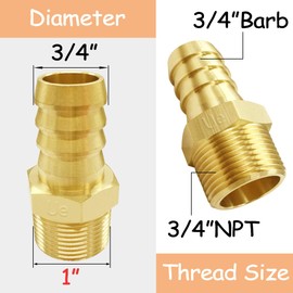 Uenede 3PCS Brass Hose Barb Fittings 3/4" NPT Male to 3/4" Barb Adapter Connector Include 3 Stainless Steel Clamps for Water/Oil/Gas