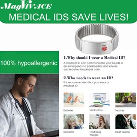 MagVIVACE Men's Medical ID Alert Bracelet, Stainless Steel Medic Jewelry(8.3''/21cm)