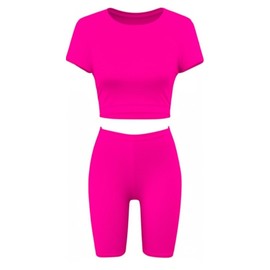 ANZEE Vibrant Girls Crop Top and Shorts Outfit Stylish Neon Printed Set for Teens Ideal for Gymnastics Dance Cycling Play or Costume Events (Neon Pink 13)