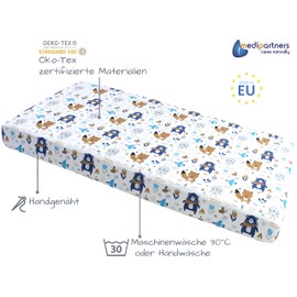 Medi Partners Fitted Sheet 60 x 120 cm 100% Cotton Baby Bed Linen Baby Mattress Sleeping Bag Cot Bed (Boho Animals)