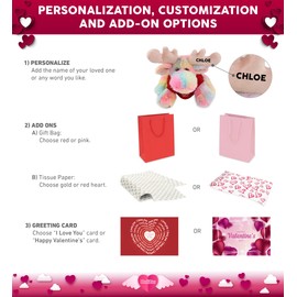 DolliBu I Love You Rainbow Floppy Moose Plush- Cute Stuffed Animal with Red Shirt for Special Occasions Like, Valentine, Anniversary, Romantic Date, Boyfriend, or Girlfriend Gift - 9 inches