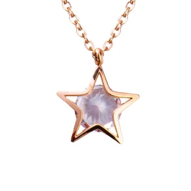 LuckyLy Collar de Mujer con Zirconia Cúbica, Cadena de Acero Inoxidable con Baño de Oro Rosa 18k y Dije de Estrella – Joyería para Mujer Ideal como Regalos para Mujer Cumpleaños y Regalos para Novia, Modelo Cira