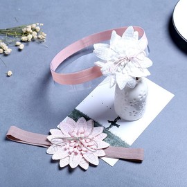 Fashband Baby Girls Headbands Elastic Nylon Flower Hairband White Soft Hair Accessories for Newborn Infant Toddler(Pack of 2)