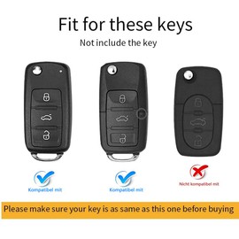 ontto Car Key Case for VW Bora Golf 5 6 Jetta Passat B5 Polo Bora Skoda Octavia Seat Zinc Alloy Leather Protective Case Key Cover Keychain 3 Buttons Accessories B Black