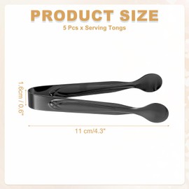 uxcell 5pcs Serving Tongs, 4.3 Inch Stainless Steel Kitchen Tongs Cooking Utensils for Salad, Ice, Bread, Fruit, Barbecue, Black