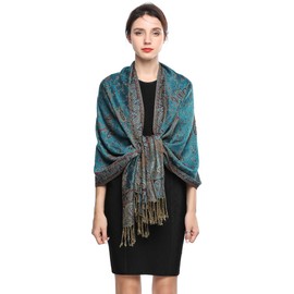 Arctic Penguin Pashmina Scarf Rave Women Scarves Luxury Winter Scarf Paisley Shawl with Fringe Reversible Large Blanket Wrap 78.5" X27.5"(Peacock Blue)