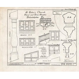 Historic Pictoric : Blueprint Seat Details - St. Peter's Protestant Episcopal Church, Third & Pine Streets, Philadelphia, Philadelphia County, PA 30in x 24in