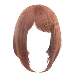 ECOS Ochako Uraraka Brown Cosplay Wig (Uraraka Wig) with Bangs My Hero Academia Boku No Hero Akademia, Length:30cm