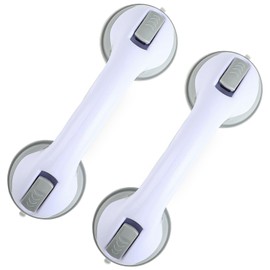 Grab Bars for Bathtubs and Showers, 2 Pack Shower Handle 12 Inch Strong Suction Shower Bar, Safety Bars for Shower Chair, Bathroom Grab Bar for Senior (Gray White)