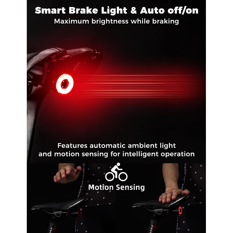 ROCKBROS Smart Bike Tail Light, Brake Sensing & Auto On/Off