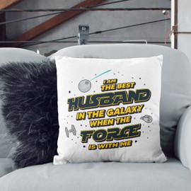 MUGFFINS HUSBAND Cushion Padding included - in English - Best Family in The Galaxy The Force is With Me - Funny gift - Pillow: cover and filling 15.7x15.7 inches