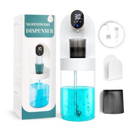Upgraded Automatic Mouthwash Dispenser for Bathroom, 21.12 oz(600 ml) Touchless Smart Mouth Wash Dispenser 2 Magnetic Holder, 4 Dispensing Levels Wall Mounted Mouthwash Dispenser for Kids Adult(White)