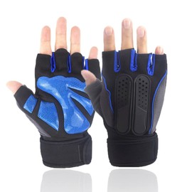 Guantes para Gym, Guantes Deportivos Mujer y Hombre, Guantes de Fitness y Ciclismo, Diseño Medio Dedo y Transpirable para Levantamiento, Ejercicio Físico o Entrenamiento al Aire Libre (Azul S)