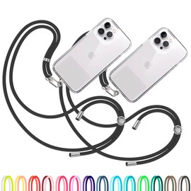 TBOC 2X Cell Phone Lanyard [Black] - Comfortable Universal Smartphone Lanyard - Easy to Use Neck Phone Holder [Clear Patch] - Adjustable Length Phone Strap Crossbody - Fits All Mobile Phones