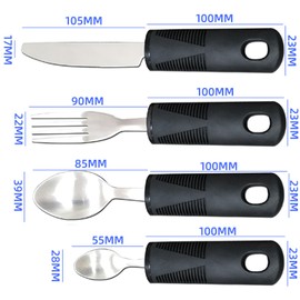 Disability Aids Easy Grip Cutlery Set of 4 – Extra Wide Handles, Disabled Cutlery for Adults, Comfortable Grips Ideal for Elderly, Disabled, Arthritis, Tremors (Black) (Straight)